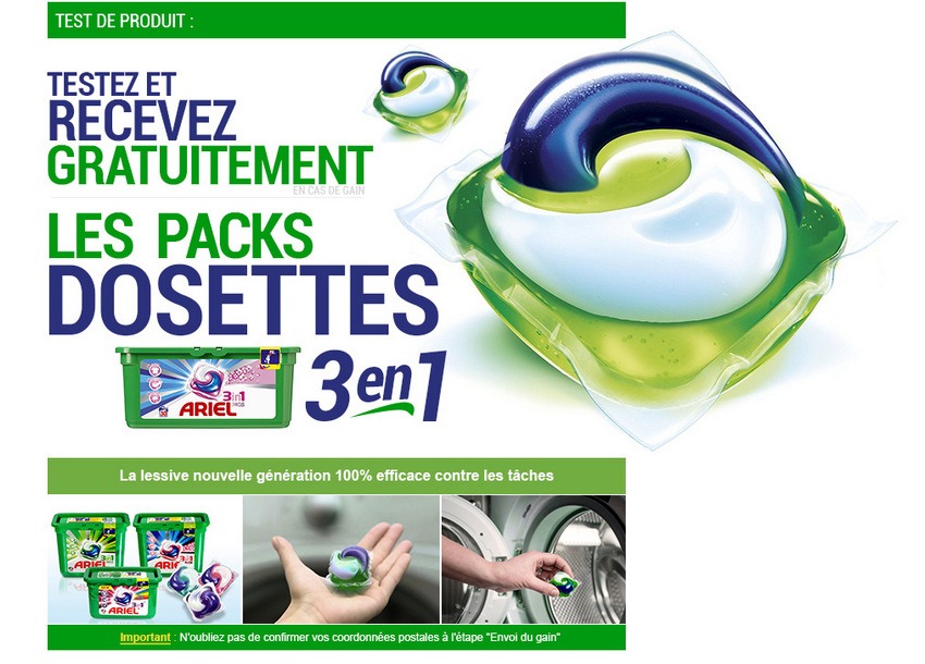 Échantillon Lessive ARIEL Pods 3 en 1 Gratuit