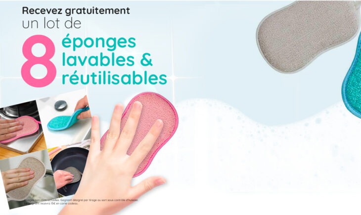 échantillons gratuits éponges lavables, kit à recevoir éponges réutilisables