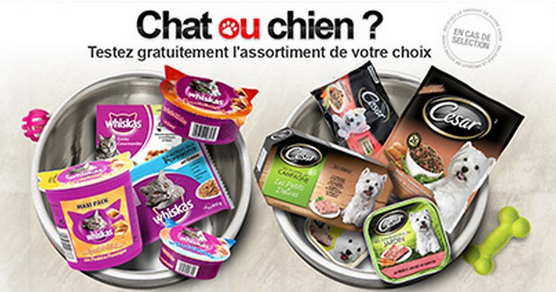 Échantillons gratuits Whiskas pour chat ou Cesar pour chien